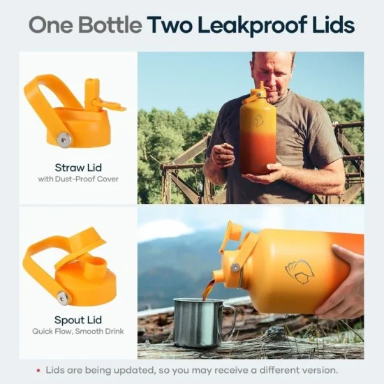 Buzio Duet Series Gallon Bottle with 2 Lids and Sleeve 3.8L - Yellow Orange